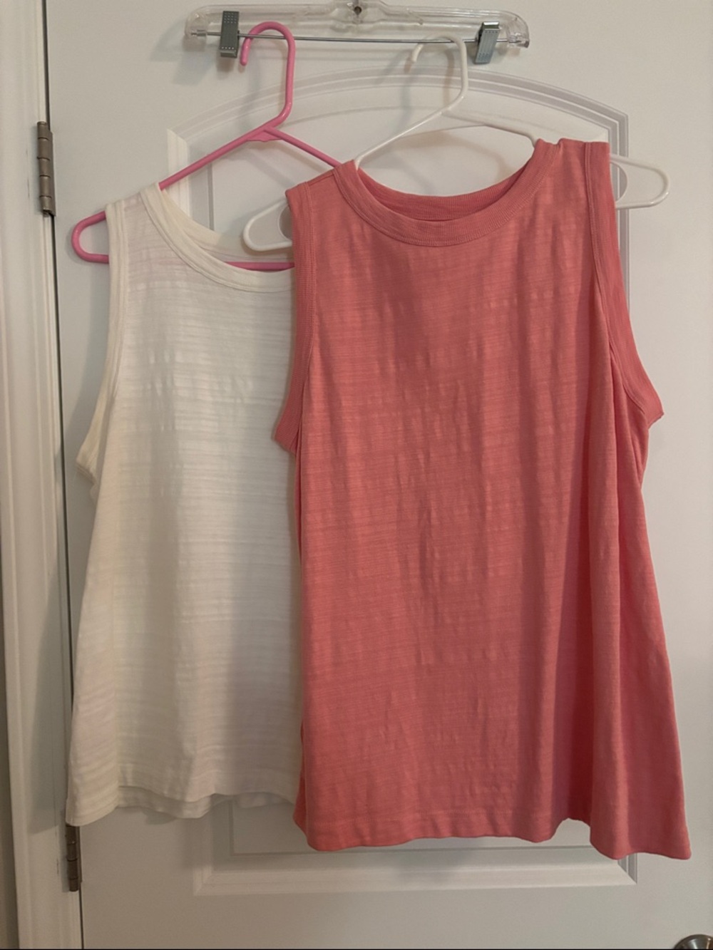 LOFT Coral and White Sleeveless Tank Pair